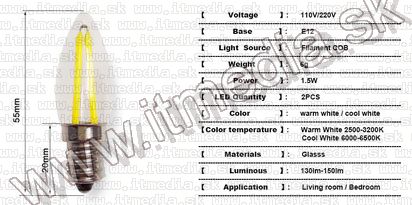 Image of Led Lamp Bulb E12 (Warm White) (Fridge) 1.5W Filament (IT14519)